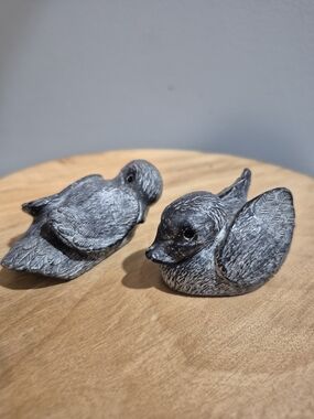 Vintage Pair A Wolf Original Duck Figurines Canada Soapstone Style Sculpture Set